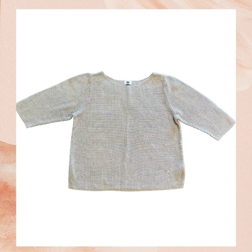 Old Navy Light Gray Thick Knit 3/4 Sleeve Sweater